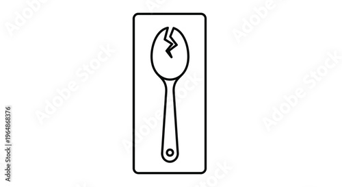 A minimalist graphic representation of a cracked egg within a spoon outline perfect for culinary