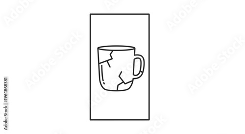 Minimalist vector illustration of a cracked ceramic mug showing visible damage and fragility