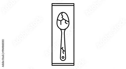 Minimalist linear depiction of a damaged kitchen utensil within a bordered frame outlining a