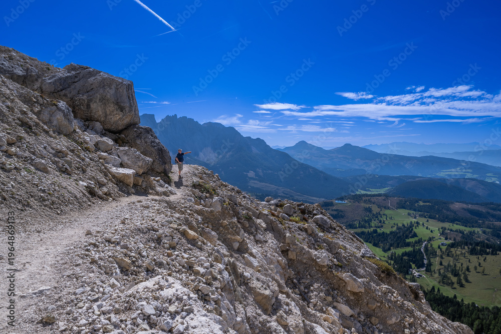 Fototapeta premium Hiking near Carezza Dolomites, Alto Adige, South Tirol. Italy
