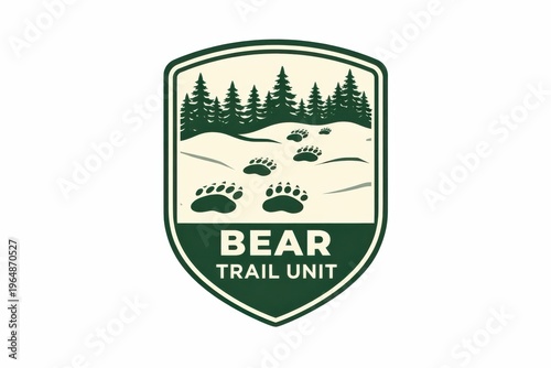 Free Download Bear Trail Unit Camping Sign with Animal Tracks in Forest Wilderness Setting - GFXLoad