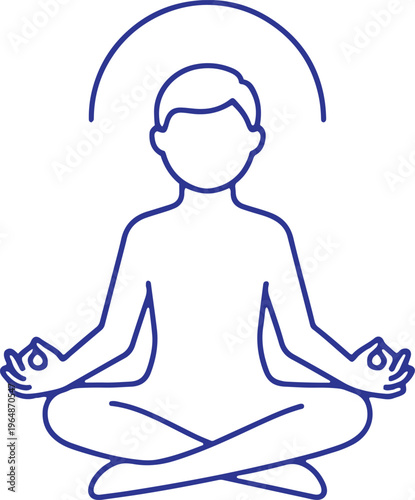 A serene and minimalist graphic representation depicting a human figure engaged in the ancient practice of meditation, showcasing a person seated comfortably in the traditional lotus position, with th