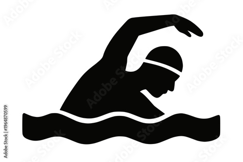 Swimmer doing freestyle stroke in water silhouette vector illustration