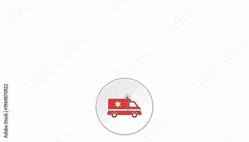 Red Ambulance Icon with Star of Life Symbol in a Circle on White Background