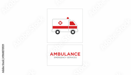 Red and White Ambulance Icon with Text "AMBULANCE EMERGENCY SERVICES"