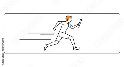 Runner with orange hair in a relay race, holding a baton, motion lines indicating speed