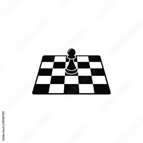 Black chess pawn on checkered board black and white