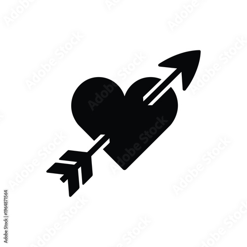 Black heart pierced by arrow through heart love symbol