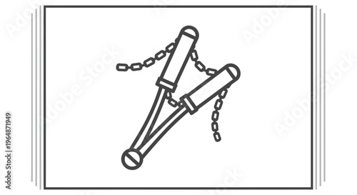Nunchaku Weapon Icon, Martial Arts Equipment, Black and White Outline Vector Illustration