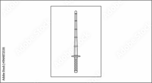 Minimalist line art illustration of a Japanese Kendo sword, bokken, or shinai.