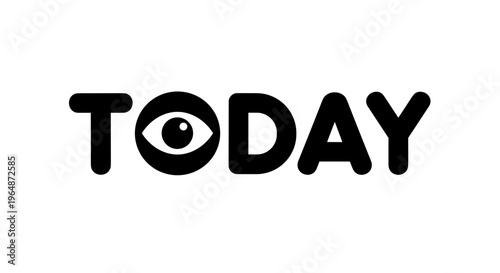Modern bold black sans serif typography spelling 'today' with a stylized eye replacing the 'o' against a clean white