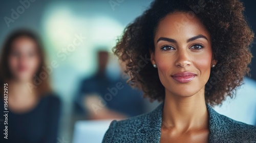close up of confident woman leading presentation generative ai