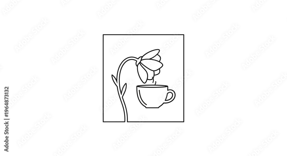Fototapeta premium Minimalist Line Art: Flower Dripping into Coffee Cup