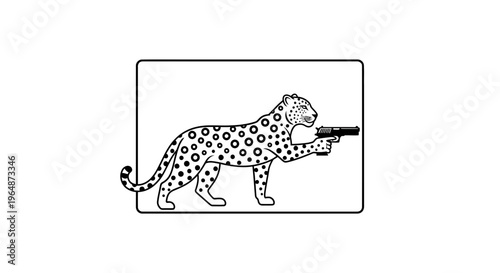 Leopard Holding Gun Illustration