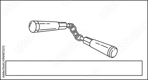 Line Art Illustration of Nunchucks, Martial Arts Weapon, Isolated on White Background