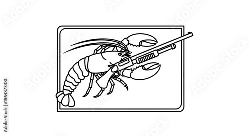 Lobster Holding Shotgun, Cartoon Style, Funny Animal Illustration