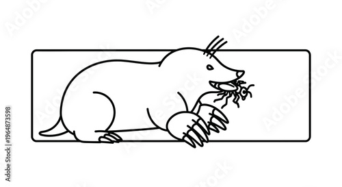 Charming cartoon mole character illustration catching an insect prey underground animal wildlife