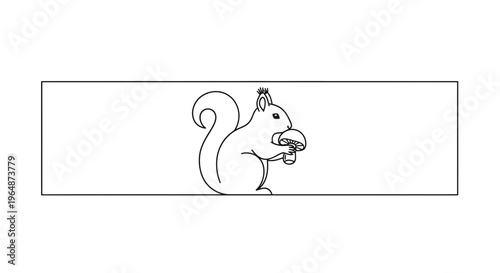 Charming minimalist squirrel holding a mushroom illustration a delightful simple outline drawing