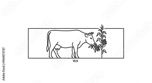 Minimalist farm animal eating corn produce, showcasing sustainable agricultural practices and