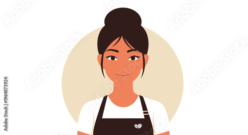 Barista Woman Portrait, Coffee Shop Employee, Flat Design Illustration