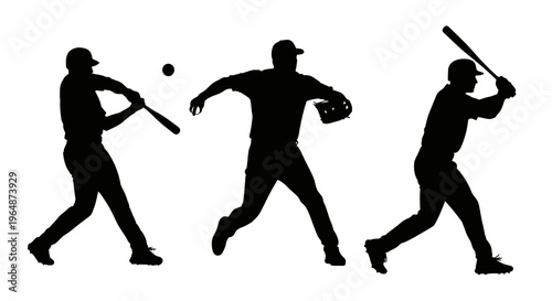 Baseball Player Silhouette Sequence: Pitcher, Batter, Swing
