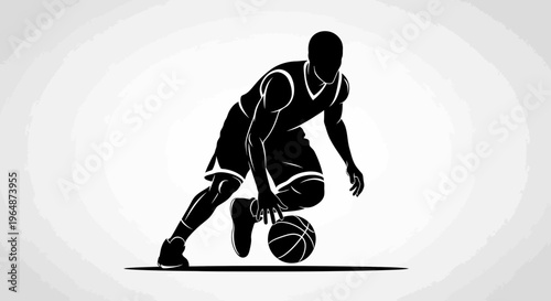 Basketball Player Dribbling Silhouette - Dynamic Sports Action Illustration