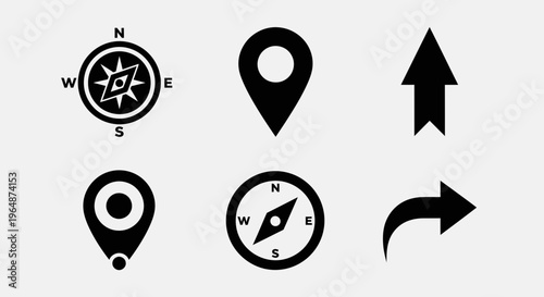 Compass, Map Pin and Arrow Icons Collection - Navigation and Direction Symbols