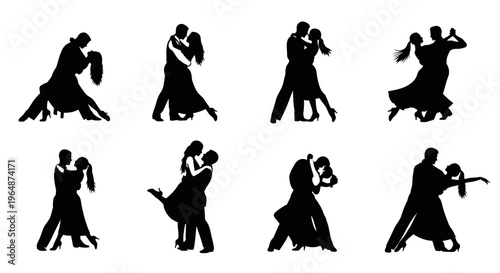 Couple Dancing Silhouettes Collection: Tango, Waltz, Ballroom
