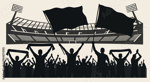 Crowd at Stadium with Flags and Scarves - Sports Fanaticism