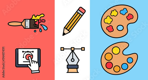 Creative Design Tools: Paintbrush, Pencil, Tablet, Pen Tool, Palettes