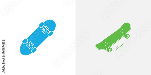 Blue and green skateboard blue skateboard wheels trucks
