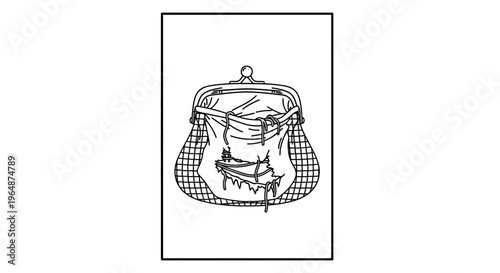Illustration depicting a completely empty and torn coin purse symbolizing extreme financial distress