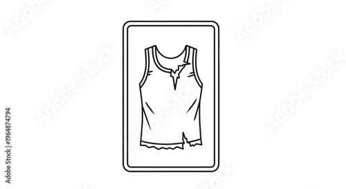 Worn out tattered sleeveless shirt icon in a rectangular frame depicting damaged clothing graphic