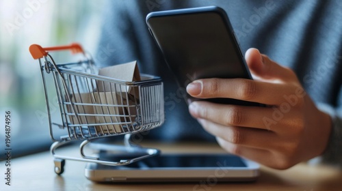 hands using smartphone for online shopping generative ai