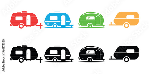 Colorful camper trailer in various styles caravan