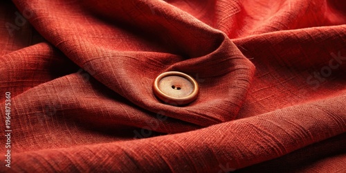 Rustic Elegance A Close-Up View of a Single Wooden Button Adorning Rich, Textured Fabric