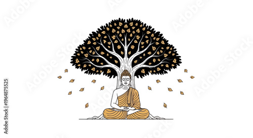 Buddha sitting under tree meditating peacefully 1.