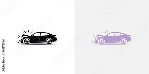 Crashed cars in black and purple car crash car accident