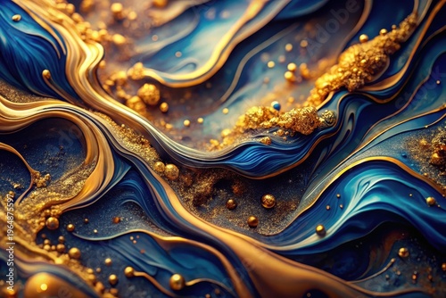 Abstract Swirling Gold and Blue Liquid Texture An Opulent Visual Display of Dynamic Color and Form