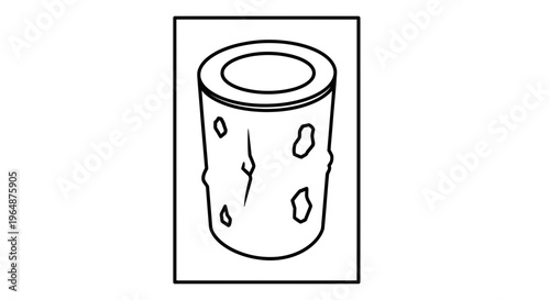 Simple monochrome sketch depicting a worn, cylindrical container with visible surface