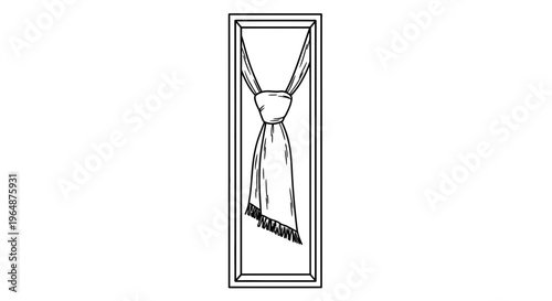Monochrome graphic representation of a stylish necktie knotted gracefully within a vertical outline