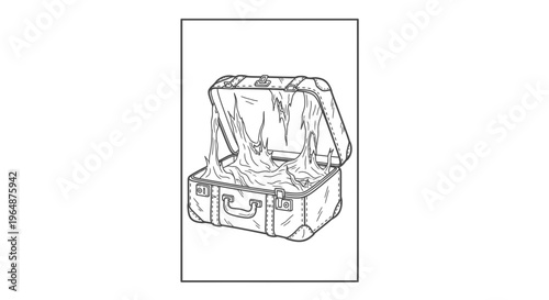 Mysterious vintage suitcase revealing its unsettling organic contents spilling out a strange,