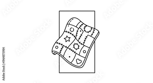 Whimsical stitched textile pattern of a comfort quilt in line art illustration for creative projects
