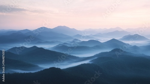 peaceful mountainous landscape at dawn. generative ai