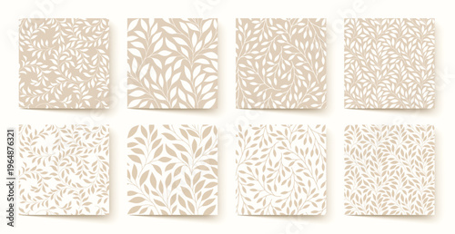 Set of seamless vector botanical leaf patterns in beige, cream, and ivory tones