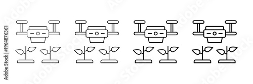 Drone Farming Icons Vector Set In Different Stroke Line Style