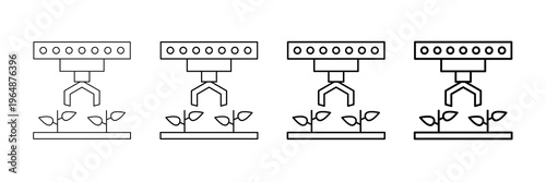 Agricultural Robot Icons Vector Set In Different Stroke Line Style