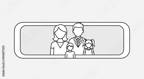Minimalist vector illustration of a modern family unit parents and two children in a clean frame