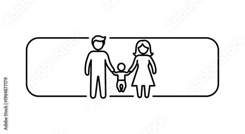 Stylized icon of a happy family, showcasing togetherness and parental care for their infant child