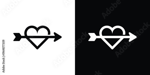Heart pierced by arrow in black and white pierced heart